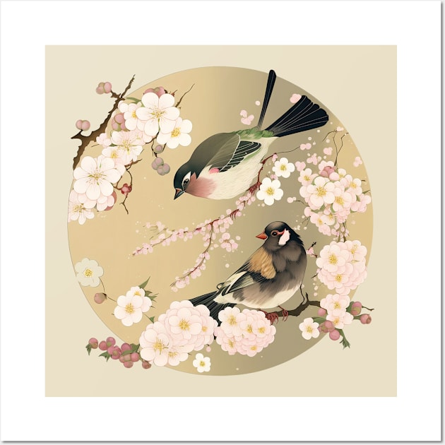 Retro Japanese Birds  Japanese Floral Art  Old Japan Birds Wall Art by RetroZin